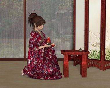 Japon kadının evinin içinde