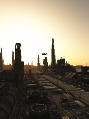 gelecek şehir sokaklarını gündoğumu