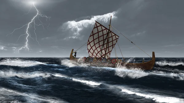 Viking longship σε μια Ατλαντική καταιγίδα — Φωτογραφία Αρχείου