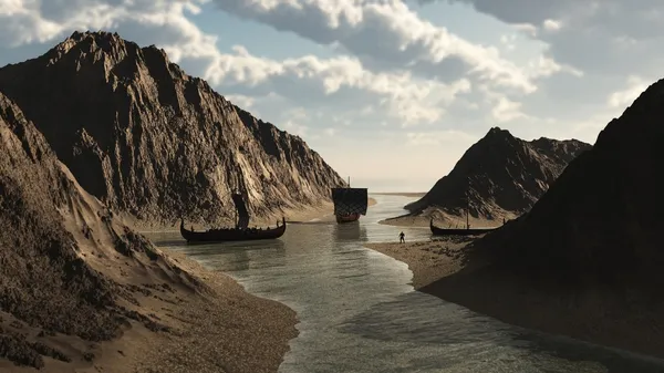 Viking longships İzlandalı bir giriş içinde