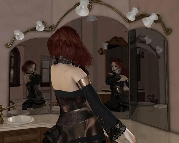 Menina gótica nos espelhos — Fotografia de Stock
