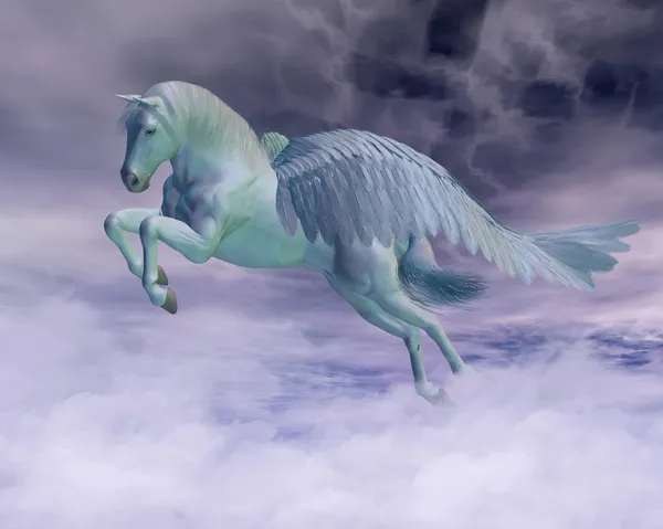 Pegasus galopperen door storm wolken — Stockfoto