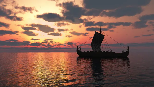 Viking longship gün batımında — Stok fotoğraf