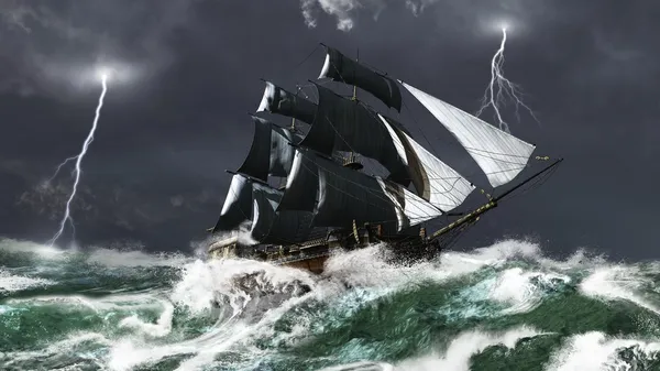 Sailing Ship in a Lightning Storm — Stock Photo, Image