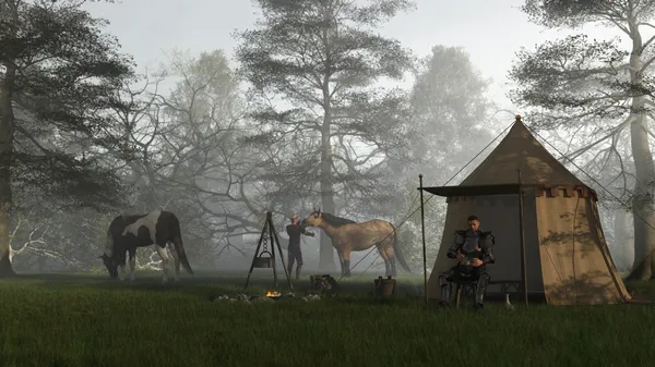 Mañana en el Campamento de Caballeros — Foto de Stock