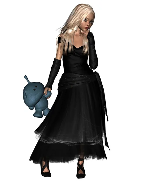 Loira Goth Girl com brinquedo alienígena — Fotografia de Stock