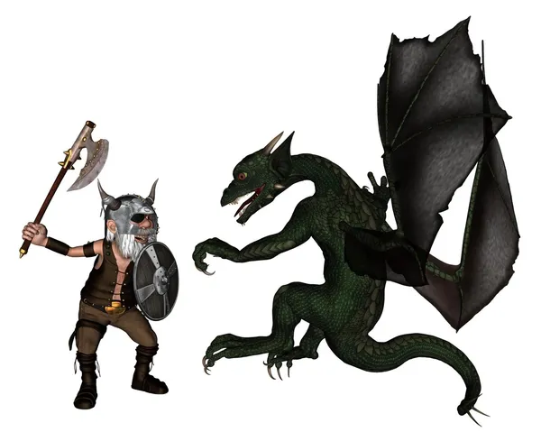 Toon Viking Dwarf and Dragon — Stock Photo, Image