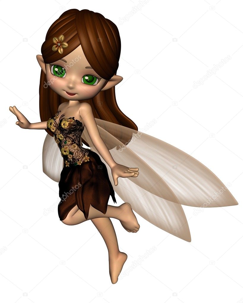 Cute Toon Fairy in Brown and Gold Flower Dress Stock Photo by ©algolonline  30517931