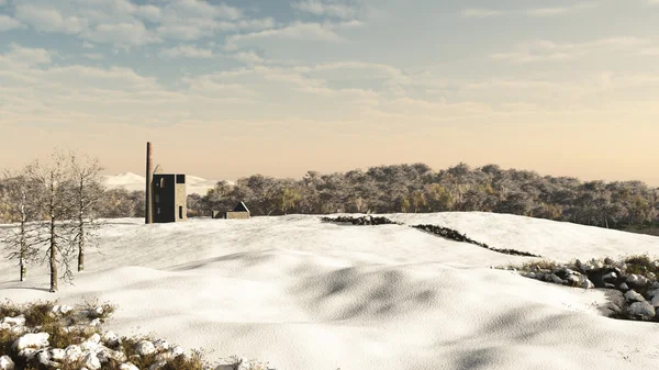 Cornish mijne motor huis in sneeuw — Stockfoto