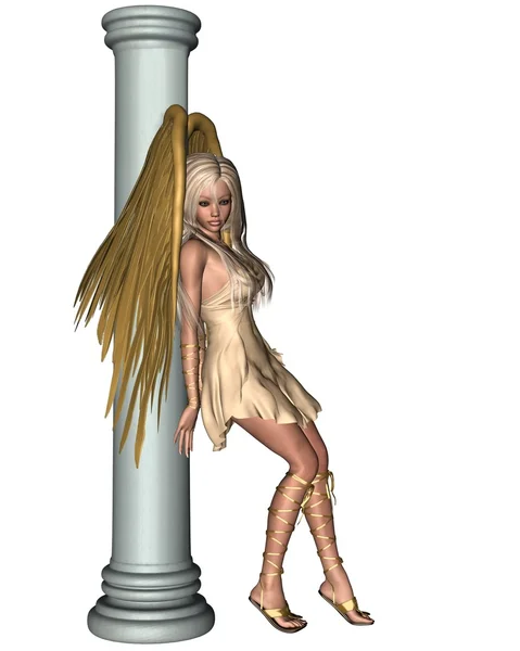 2 の柱に傾いている金髪の天使 — ストック写真