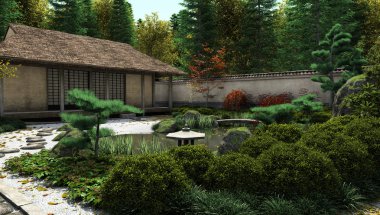 Japon çay evi ve gölet