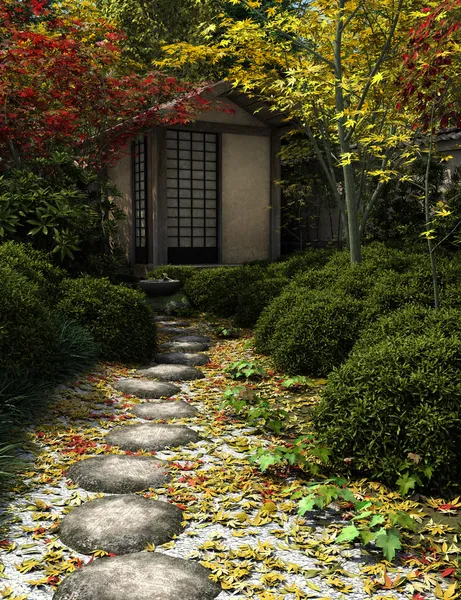 Casa de té japonesa y jardín — Foto de Stock