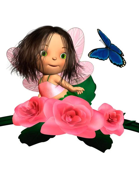 Фея дитини рожеві троянди з метелик — стокове фото