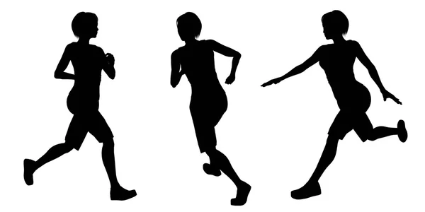 Kvinnliga löpare silhuetter — Stockfoto
