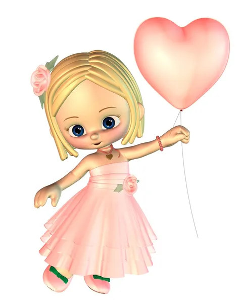 Toon meisje met roze hart ballon — Stockfoto