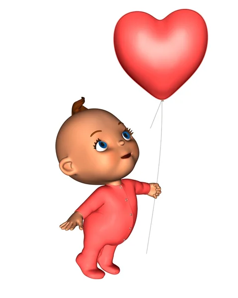 Toon Baby with Pink Heart Balloon — Stock Photo, Image