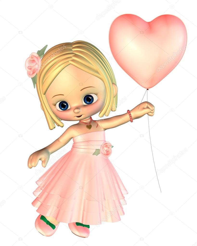 Toon Girl with Pink Heart Balloon
