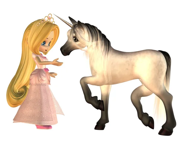 Linda princesa de cuento de hadas Toon y unicornio — Foto de Stock