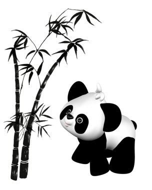 Toon oyuncak panda ve bambu