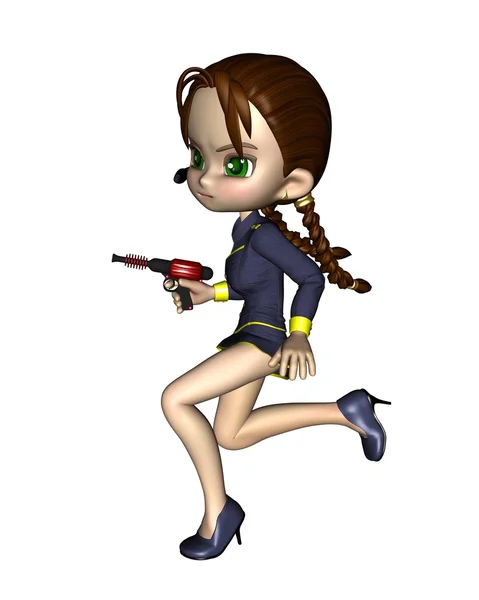 Cute Toon Female Starship Officer - running — Stock Photo, Image