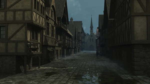 Mediaeval Street Scene - Evening — Stock Photo, Image