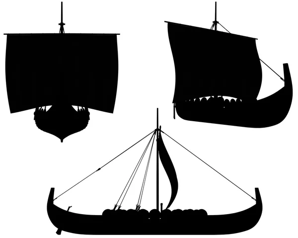 Wikinger Langschiffsilhouetten mit Rudern — Stockfoto