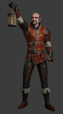 gece bekçisi ile fener ve kılıç