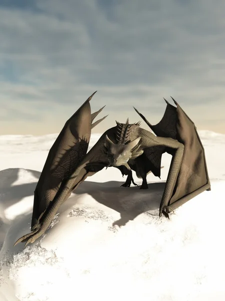 Dragon Prowling through the Snow — Stock Photo, Image