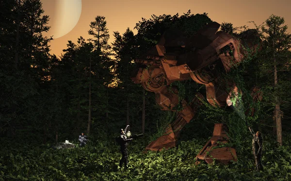 Χαμένα και ανακτημένα - μάχη droid στο δάσος — Φωτογραφία Αρχείου