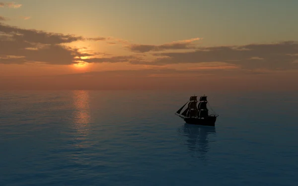 Nave a vela distante al tramonto — Foto Stock