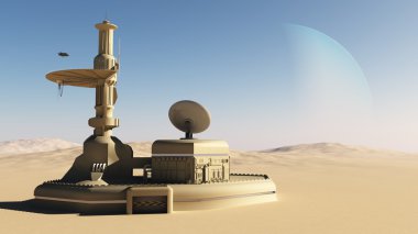 Futuristic Sci-Fi desert outpost building clipart