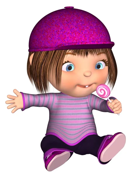 Schattig Toon Kid zitten met roze Lollipop — Stockfoto