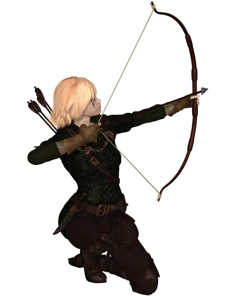 Blonde Female Archer Kneeling — Stock Photo, Image