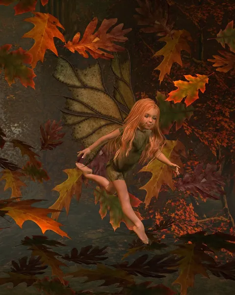 Leaf Fairy Child с аутоиммунным (осенним) фоном — стоковое фото