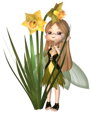 sevimli çizgi daffodil peri, ayakta
