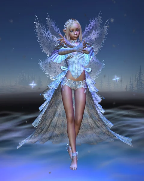 Ice Fairy with Winter Night background — Stock Photo, Image