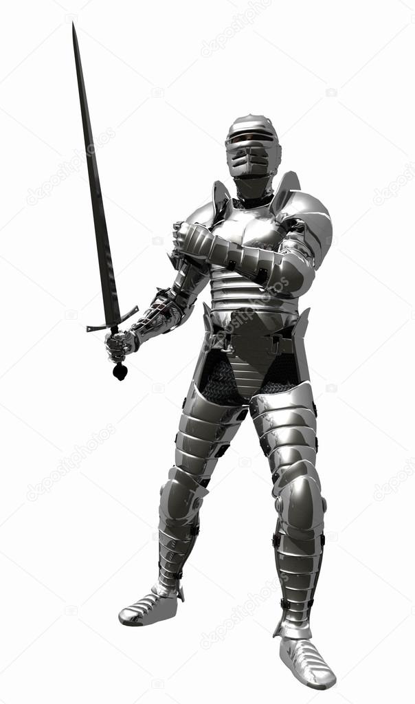 Knight in Medieval Armour with Sword Raised