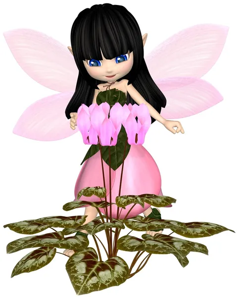 Schattig toon roze cyclamen fairy, permanent — Stockfoto