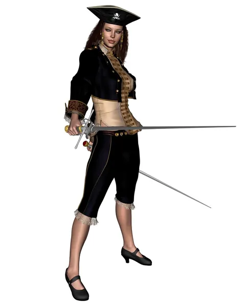 Female Buccanneer with Twin Rapiers — Stock Photo, Image