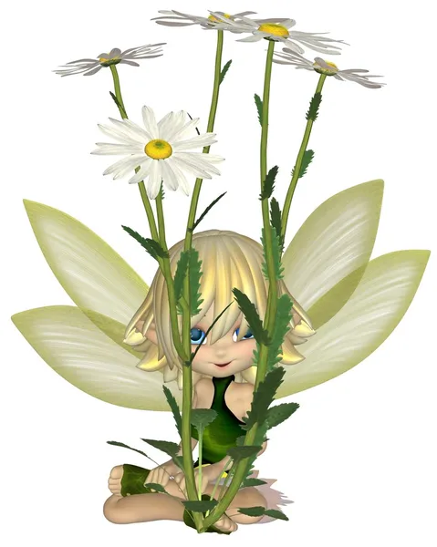 Cute Toon Daisy Fairy, Sitting — Stock Photo, Image