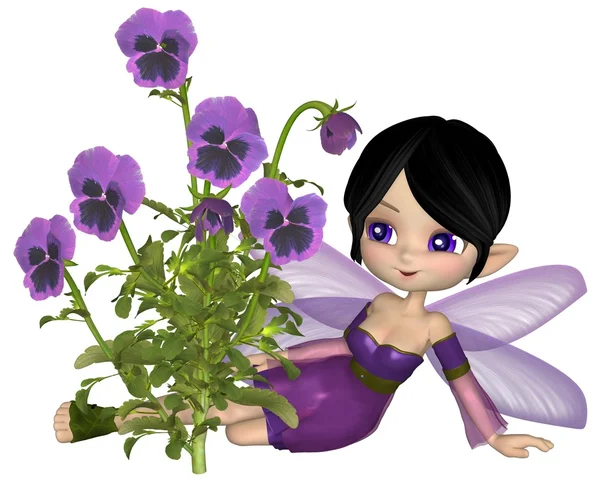 Schattig toon paarse viooltje fairy, zittend — Stockfoto