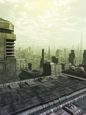 Future City Skyline in Green Haze clipart