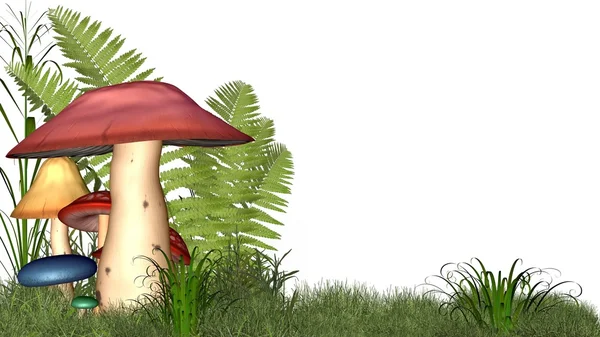 Toadstools de fadas em branco com copyspace — Fotografia de Stock