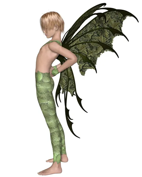 Сказочный мальчик в зеленом, стретчинг — стоковое фото