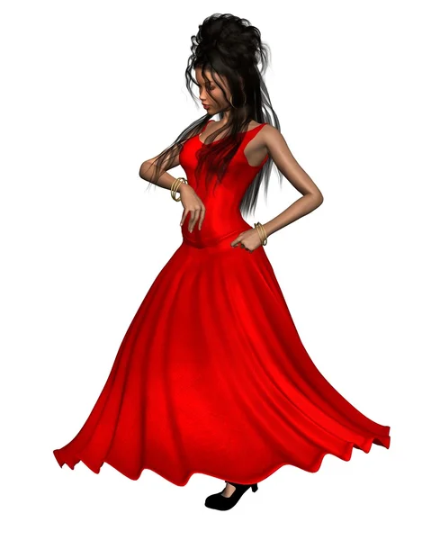 빨간 드레스의 젊은 스페인 플 라 멩 코 댄서 — 스톡 사진
