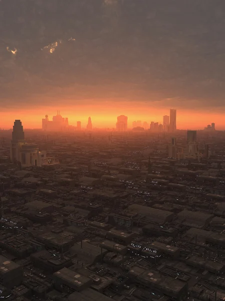 Toekomstige stad bij zonsondergang — Stockfoto