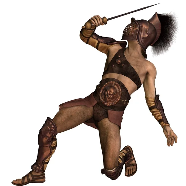 Romersk gladiator - murmillo skriver i defensiva pose — Stockfoto