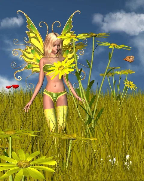 Кукурузная фея Мэриголд на летнем поле — стоковое фото
