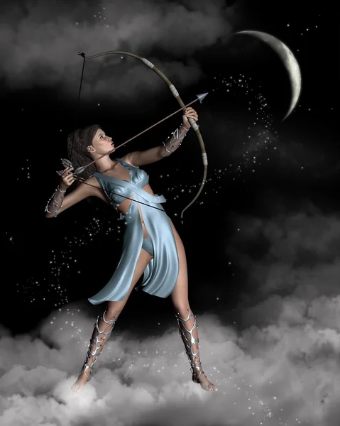 Diana (Artemis) the Huntress with Crescent Moon — Stock Photo, Image