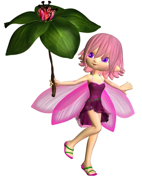 Cute Toon Umbrella Fairy Pink Digitally Rendered Fantasy Illustration — Stock Photo, Image